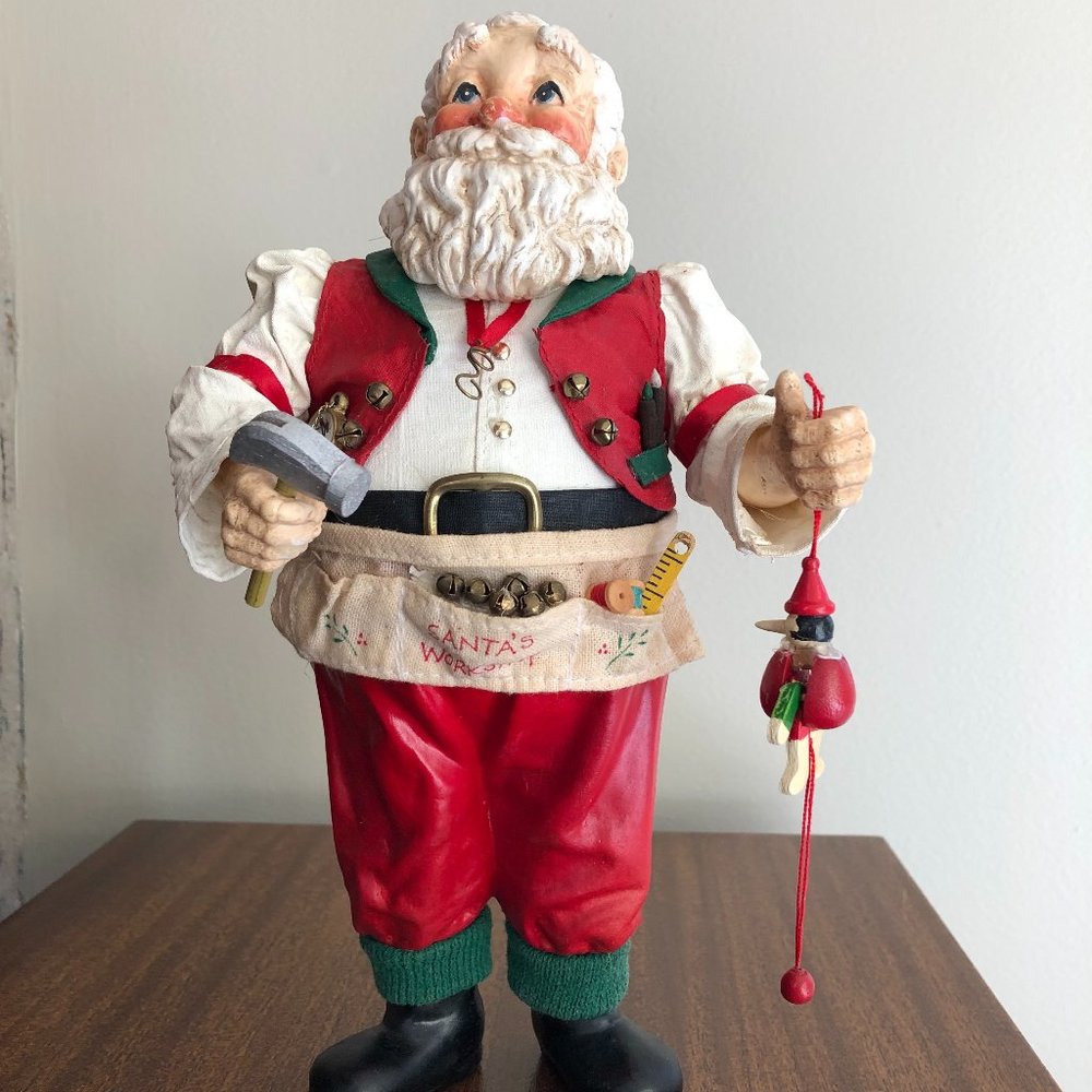 Santa Claus Toy Workshop Fabric Mache 10 1/2" Tabletop Figurine - Rare Find